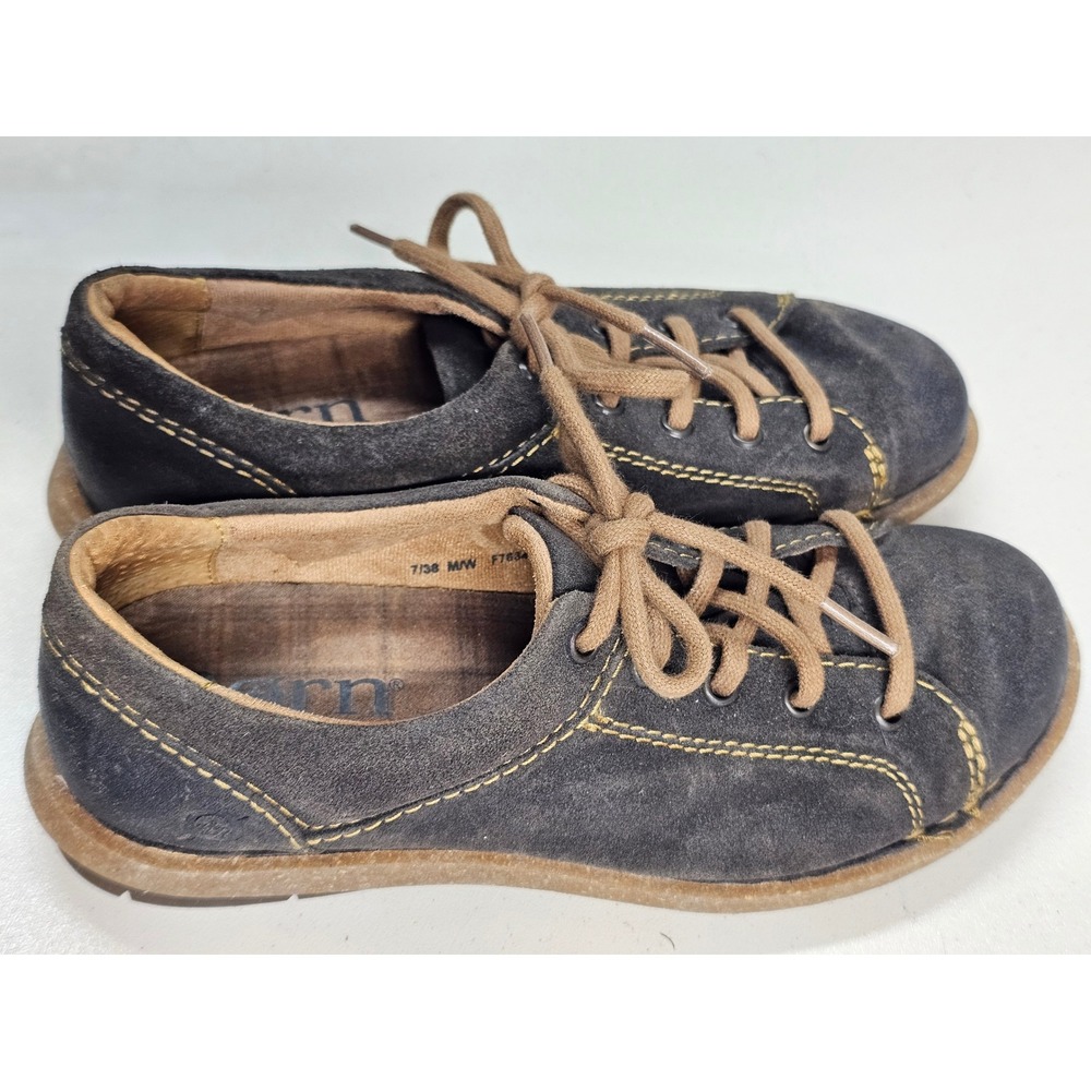 Born F76342 Mens 7 Womens 8.5 Dark Gray Suede Lace Up Oxford Comfort Shoes